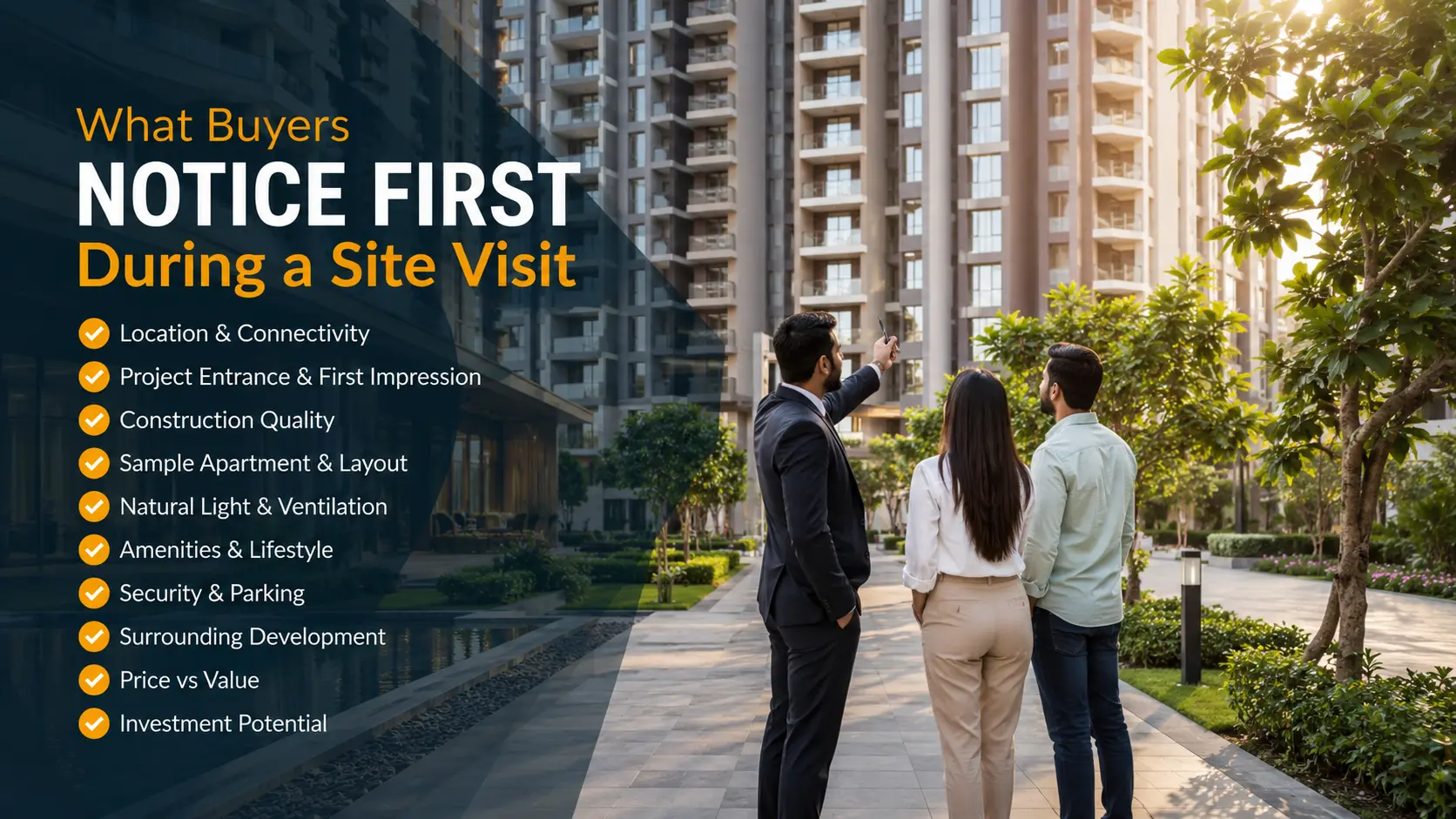 Buyer inspecting a luxury apartment site visit in Noida
