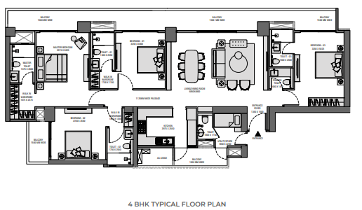 4 BHK + Utility (Family Lounge)