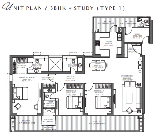 3BHK + Study